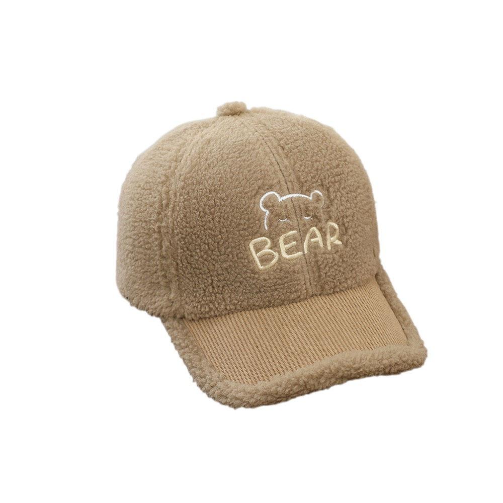 Lamb Fleece Baby Duck Cap Plush Material Children Peaked Caps Bear Embroidered Cap Autumn Winter