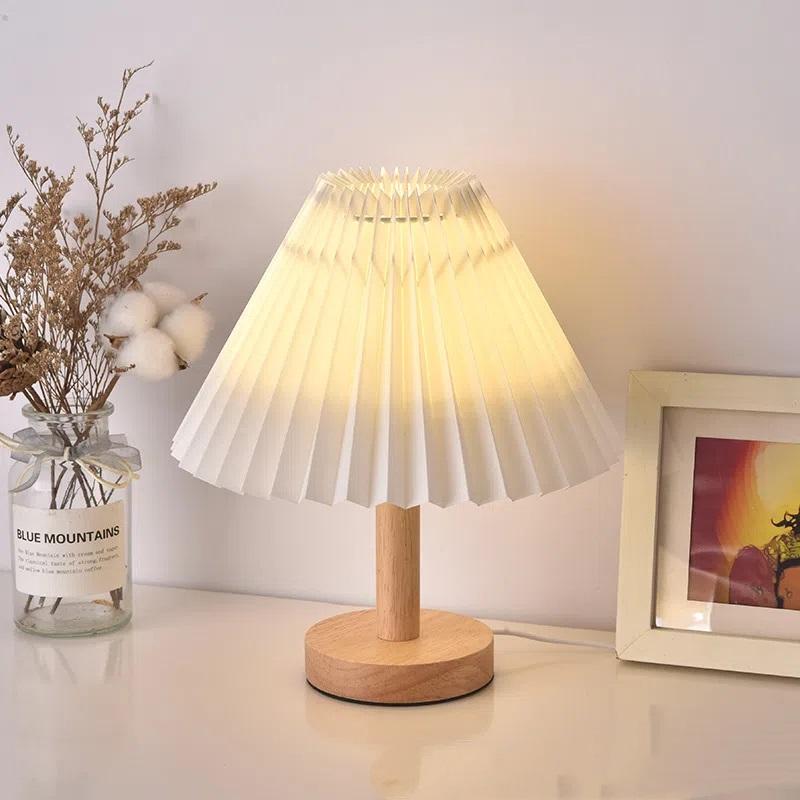Vintage Pleated Remote Control Night Light Nordic Bedroom Table Lamp Umbrella Shaped Bedside Lamp Creative Gift For Home Decor