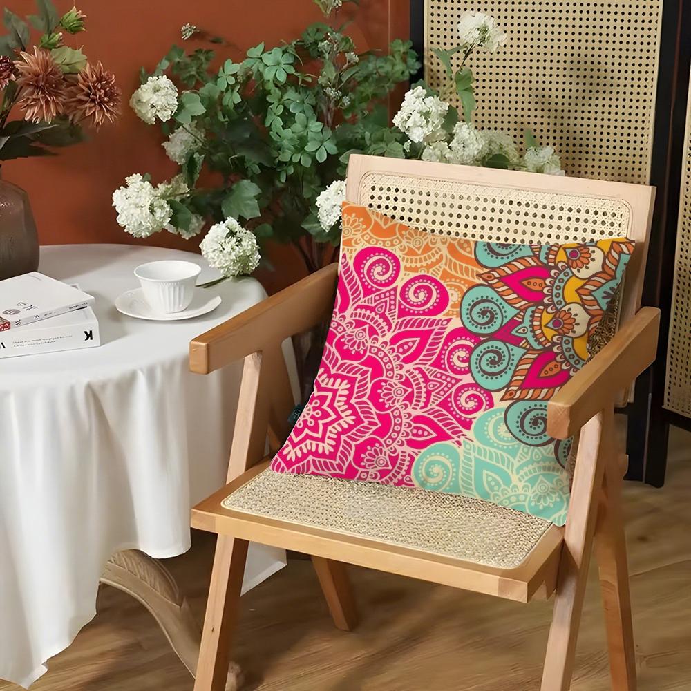 Mandala Pattern Cushion Cover Silky Short Plush Invisible Zipper Dustproof Sofa Pillow Case for Home Decor