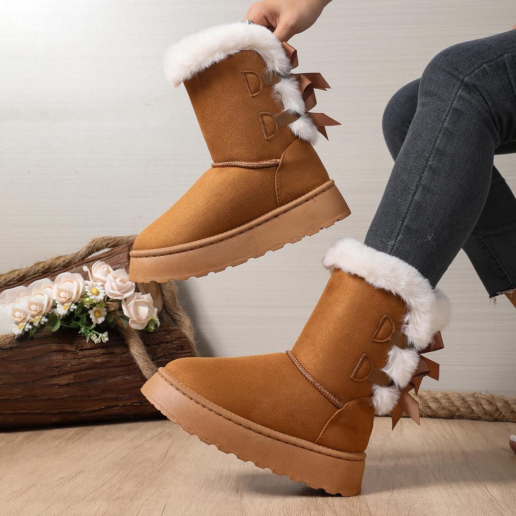 Fashion 2025 New Women Mid-calf Boots Solid Color Classic Retro Shoes Women Thick Plush Thick Sole Non-slip Fashion Snow Boots Women