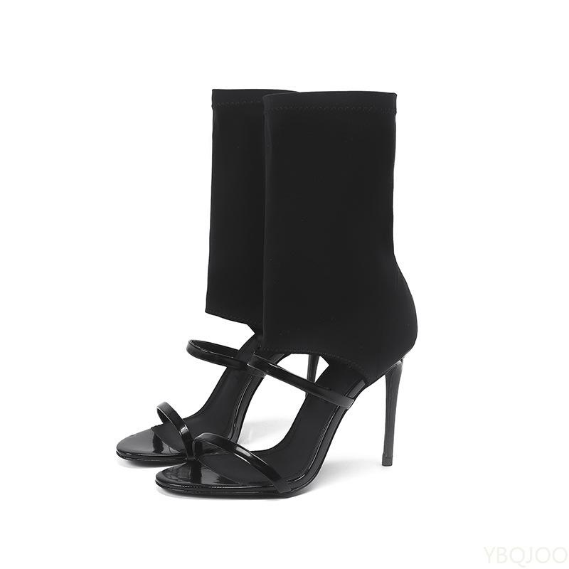 Fashion Sexy Spring Autumn Stretch Boots High Heels Women Sandals Fashion Peep Toe Ankle Strap Hollow Pumps Shoes