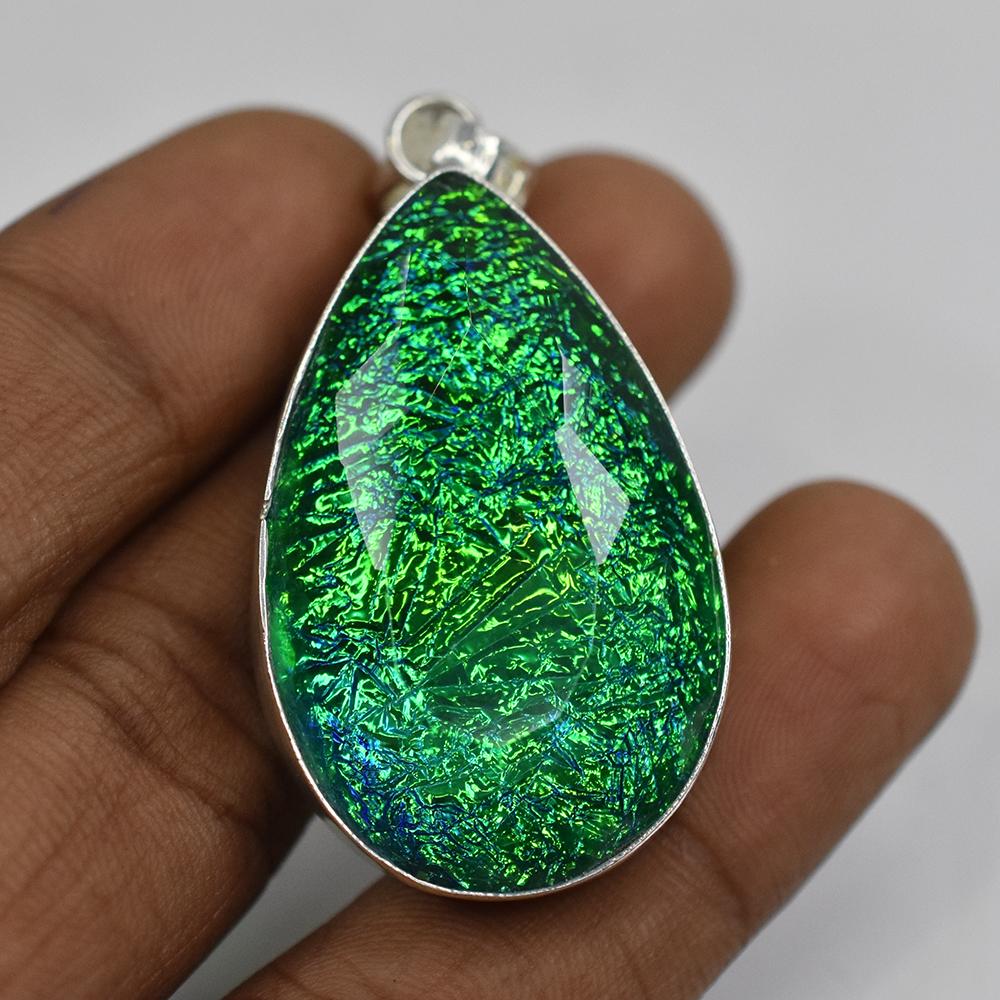 925 Sterling Silver Pendant 79 ct Pear Cut Lab-Created Ammolite Gems Gemstone Jewelry Gift