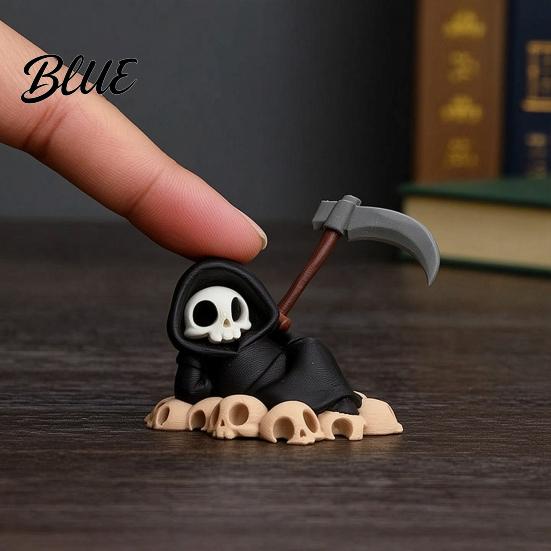 Dark Fantasy Decoration Mini Grim Reaper Statue 3D Printed Halloween Skull Statue Figurine for Tabletop Desk Shelf Home Decor