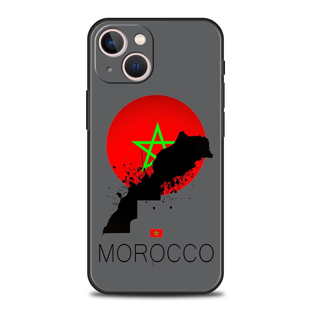 Morocco Flag Passport Luxury Phone Case For iPhone 11 12 13 14 15 Pro Max Mini X XR XS 7 8 Plus SE Silicone Cover Black Funda