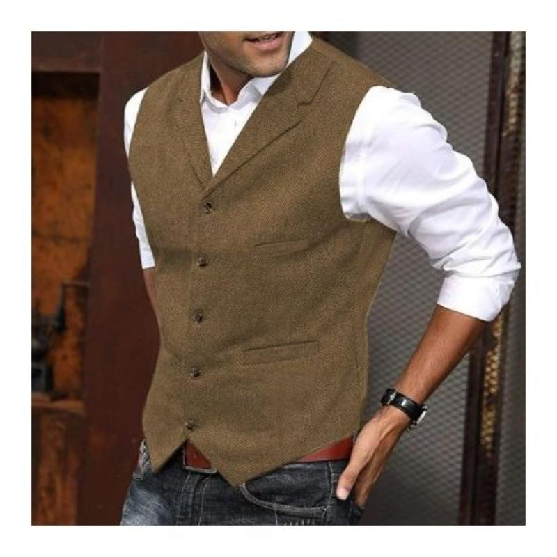 Men's Business Suit Vest Fashion British Retro Herringbone Vest Casual Work Body