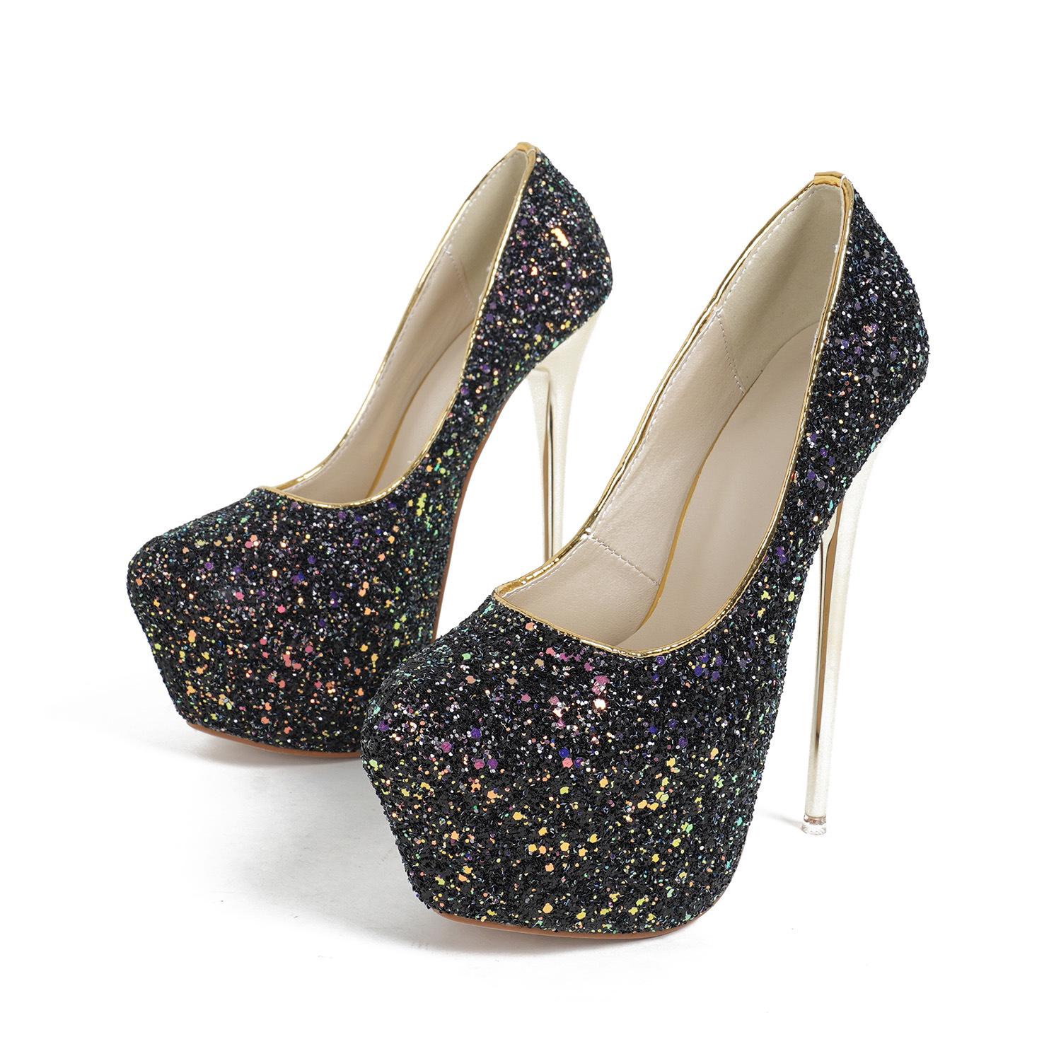 

Туфли-шпильки с пайетками, меняющими цвет, в европейском и американском стиле, с круглым носком, большого размера 45, женская модная обувь 39 чёрный