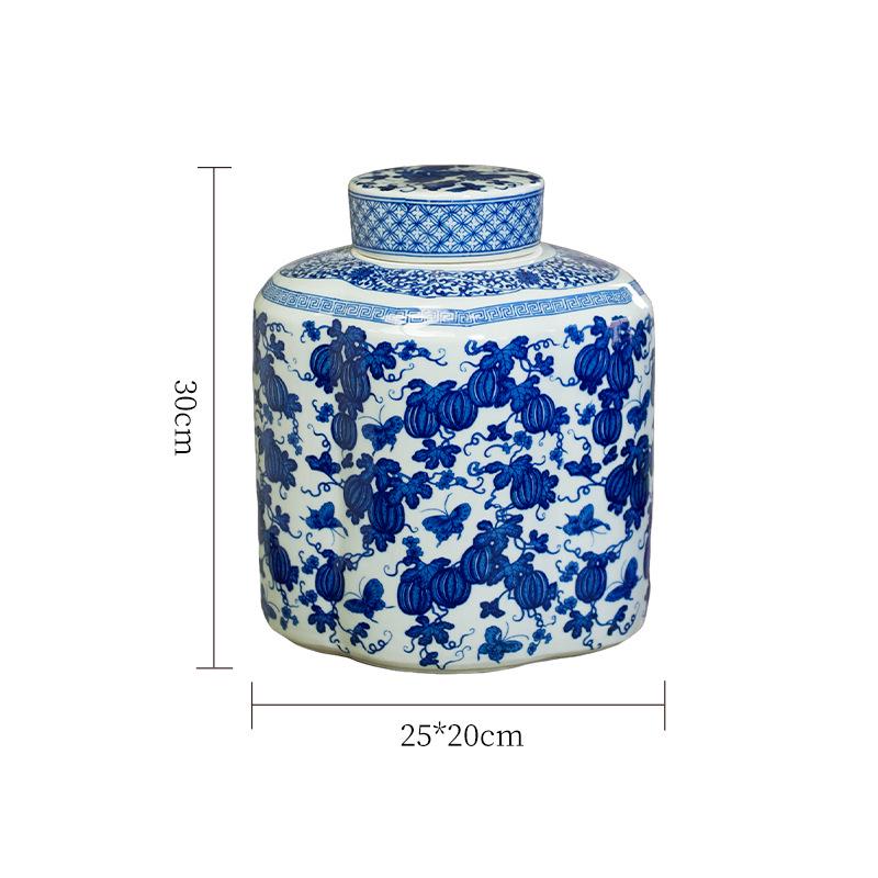 Classic Blue and White Porcelain Ceramic Jar with Lid - Decorative Ornament for Living Room