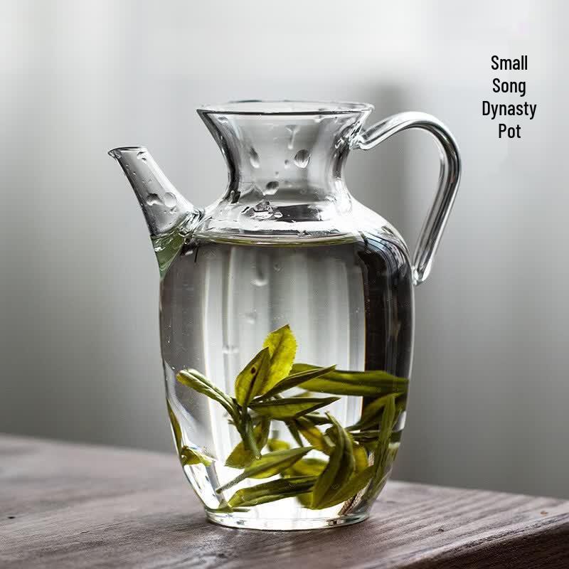 Small Transparent Glass Teapot with Pink Handle