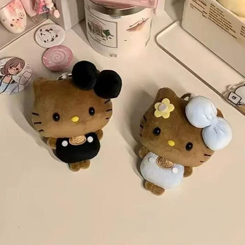 Cartoon Plush Cat Bag Charm With Bow Pendant Backpack Hanging Charms Cute Doll Keyring Accessories Birthday Gift Toys