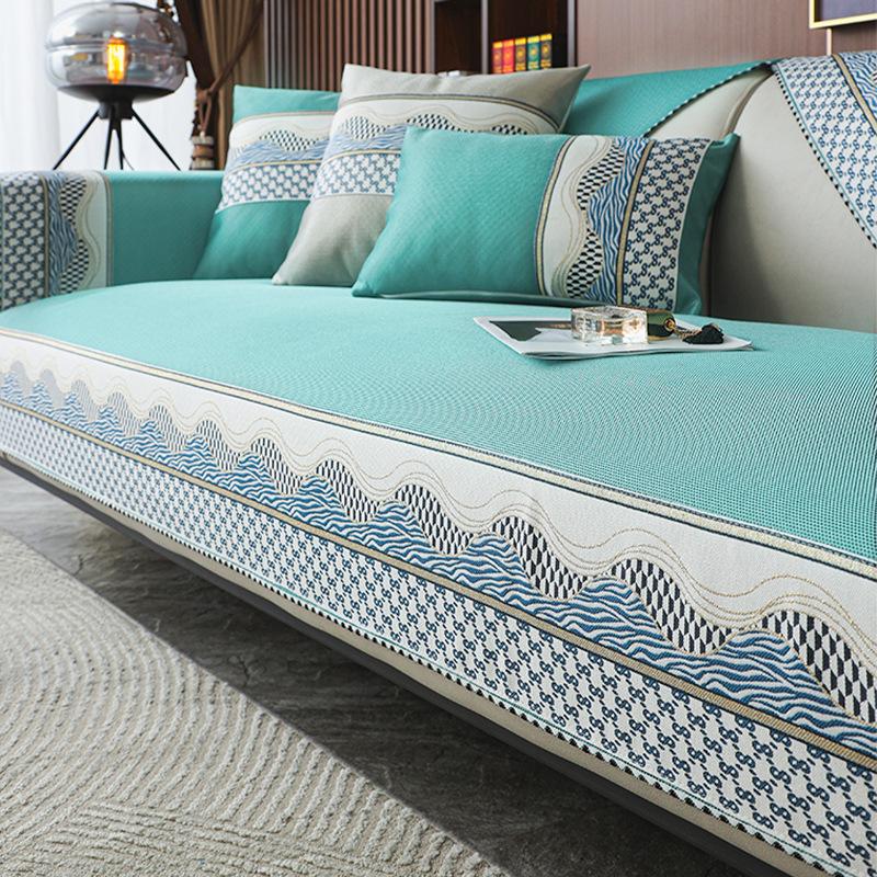 Summer Ice Silk Sofa Cushion Simple Modern Solid Color Non-Slip Seat Cushion Summer Light Luxury Wind Cool Mat Cover Towel