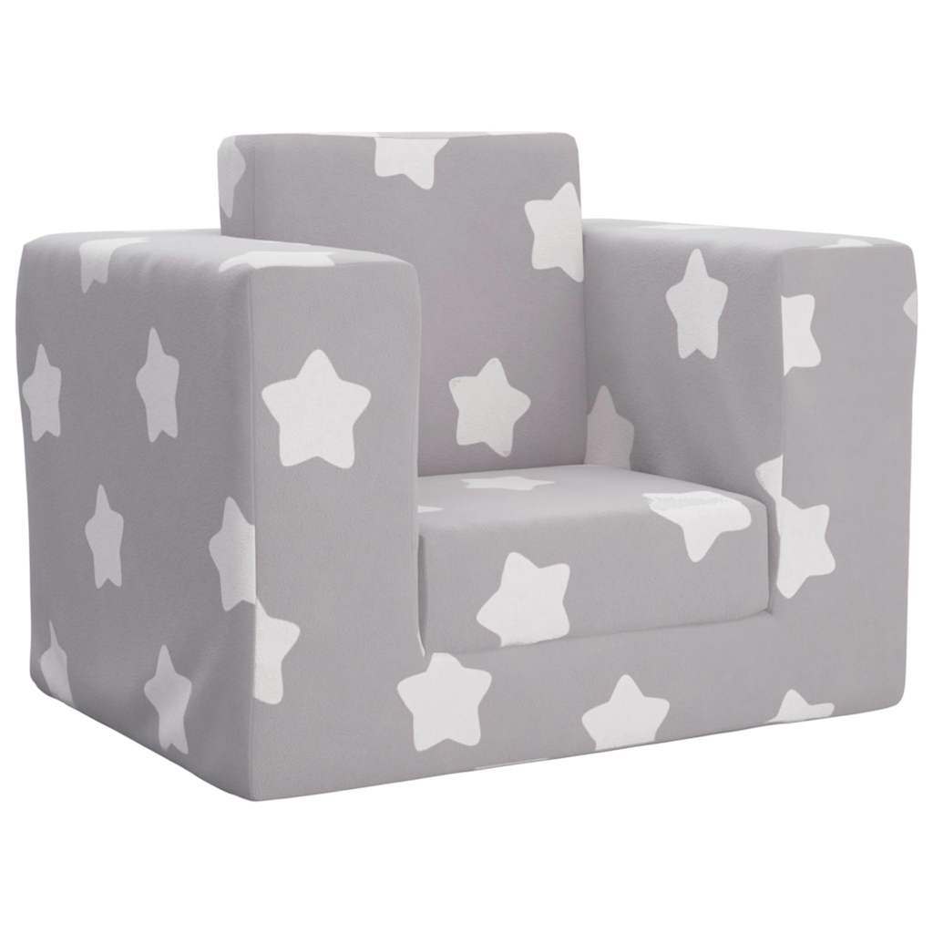 Children's Sofa, Fold-out, Grey with Stars, Soft Plush