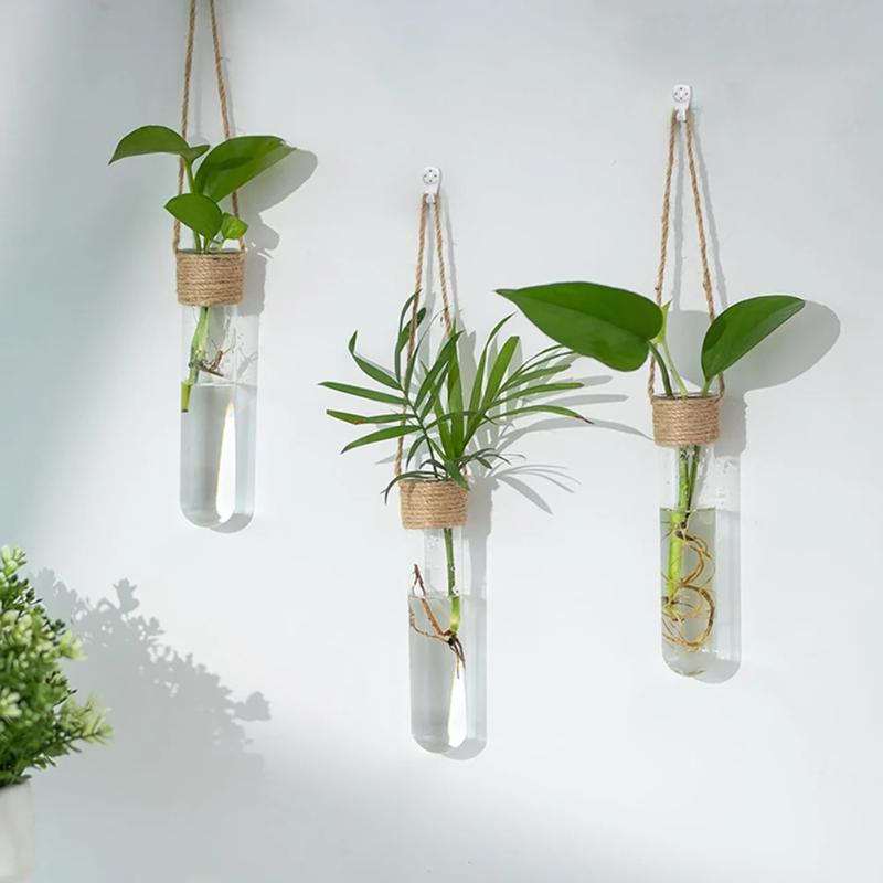 9pcs Wall Hanging Glass Planter Wall Mounted Decorative Flower Vase Set Small Wall Vase Window Decoration