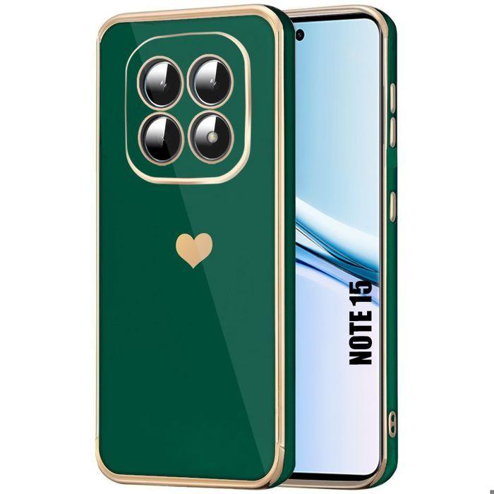 Coque Silicone pour Xiaomi Redmi Note 15 5G/4G, Antichoc Souple Slim - Motif Cœur - Vert Nuit