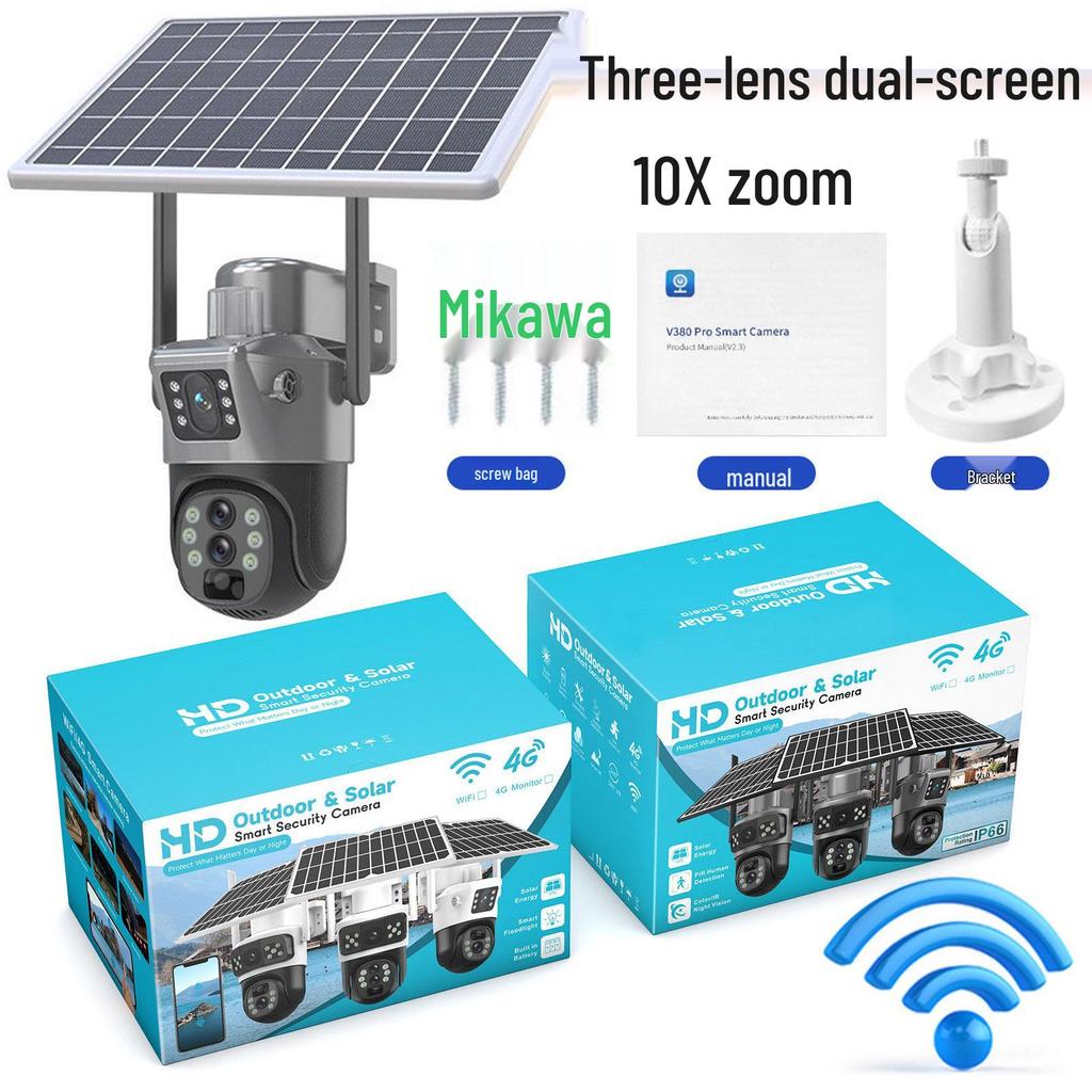 V380 Słoneczna Kamera Zewnętrzna 360° Deszczoodporna z 10-krotnym Zoomem 4G z Zdalnym Sterowaniem Mobilnym.