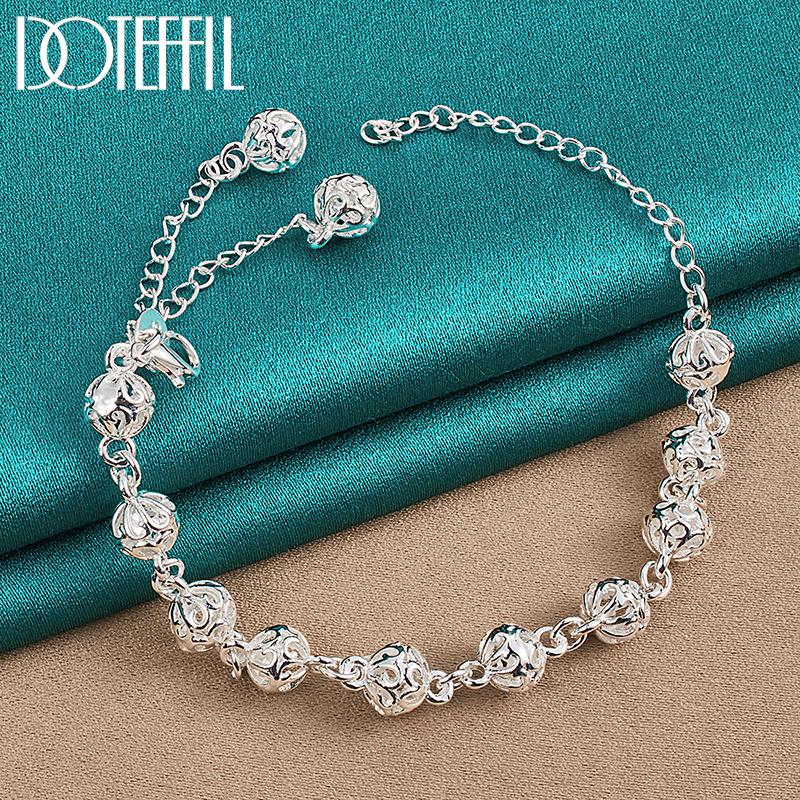 

925 стерлингового серебра 8 мм полые шарики цепочка браслет для женщин свадьба помолвка вечеринка модные украшения 20cm