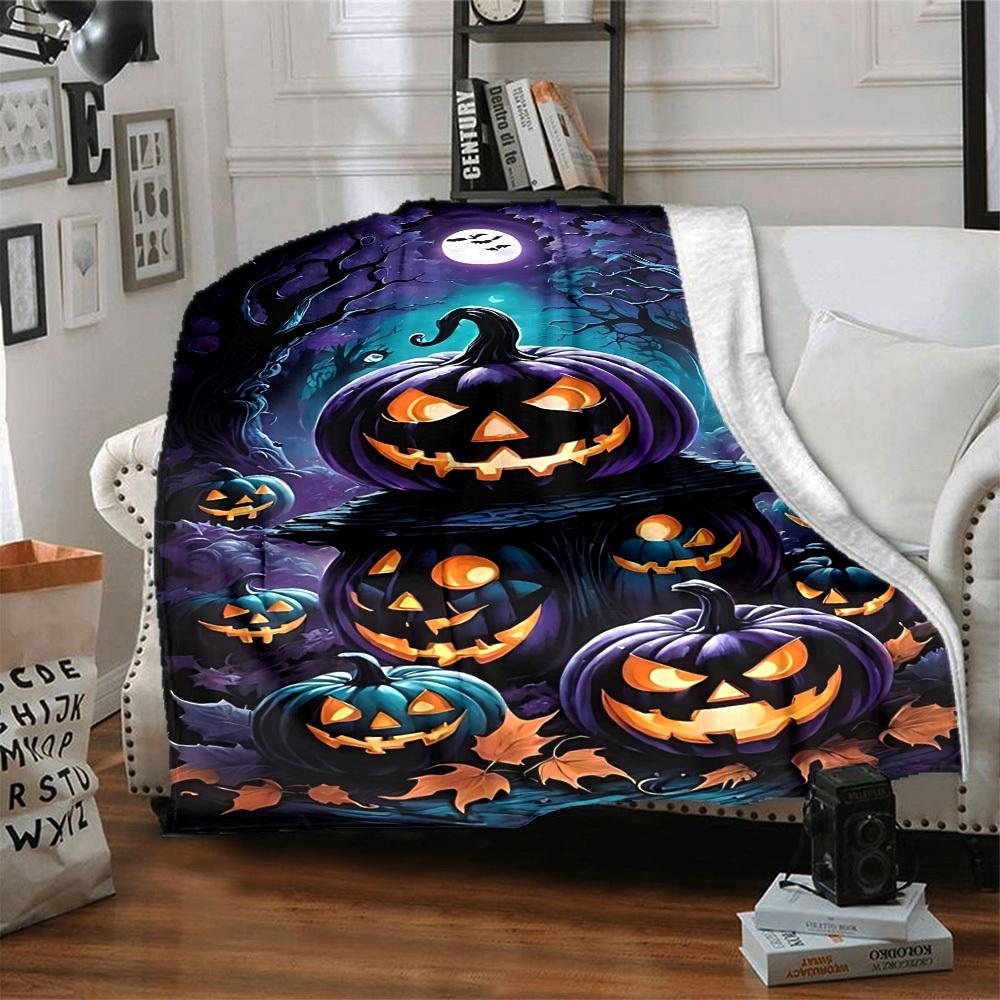 1pc Halloween Pumpkins Blanket Lightweight Flannel Blanket Throw Blanket For Sofa, Bed, Travel, Camping Yy2509026213