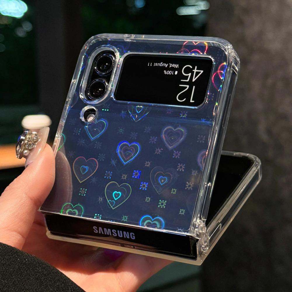 Laser Heart Transparent Cover Funda For Samsung Galaxy Z Flip7 6 Luxury Aurora Case For Samsung Z Flip 5 Zflip4 3 Soft TPU Cases