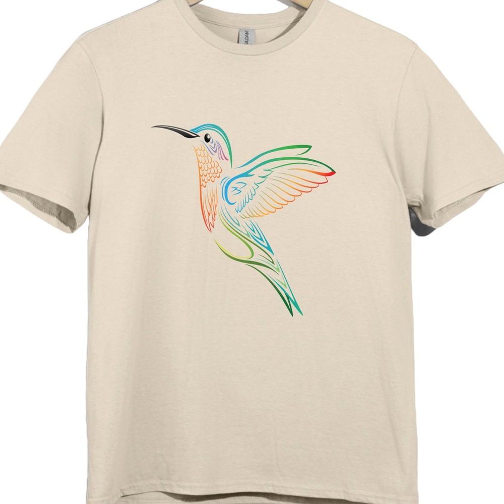 Hummingbird T Shirt Floral Bird Graphic Tee Colorful Nature Garden Lover Top
