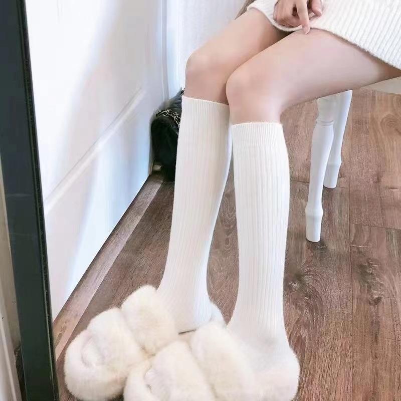 Women Long Socks Cashmere Women Boot Solid Wool Thigh Stocking Skinny Casual Cotton Over Knee-High Fluffy Female Long Knee Sock