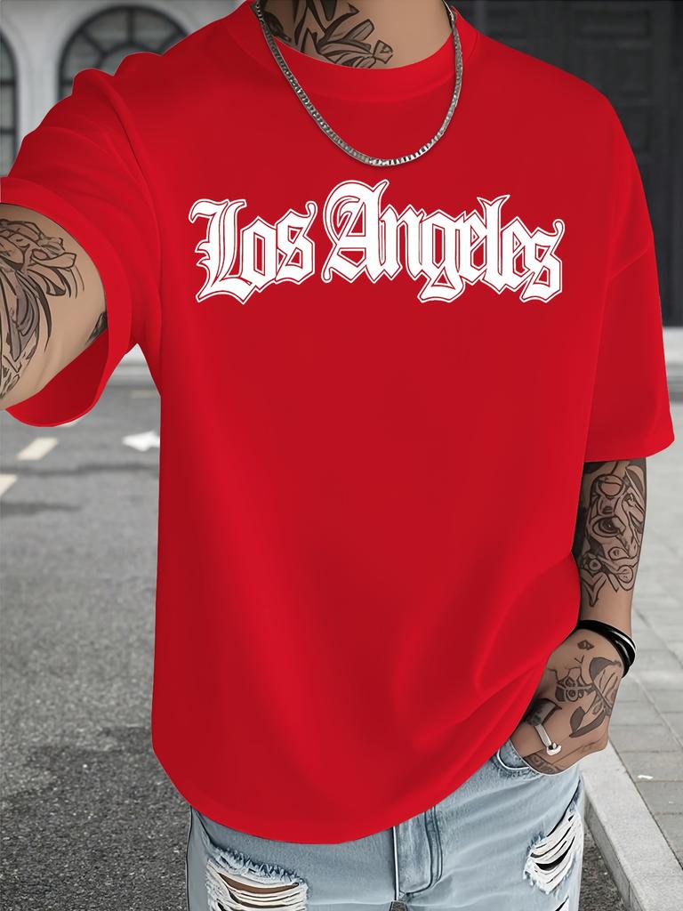 Summer 100 Pure Cotton Unisexs Casual Fashion Los Angeles Letter Pattern Print Loose Sports Round Neck Short Sleeved Tshirt Top