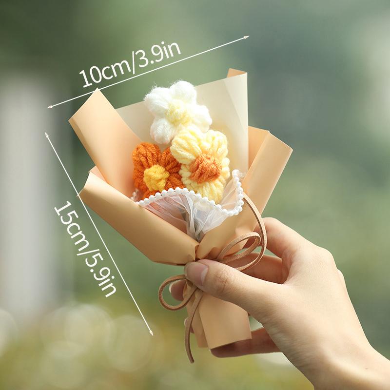 Kitting Flower Bouquet Crochet Flower Artificial Woven Flower Wedding Guests Gifts Teacher's Day Christmas Gifts