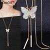 Retro Crystalline Butterfly Pendant Long Necklaces For Women All Match Sweater Chain Christmas Giveaway GiftsVintage Pendant