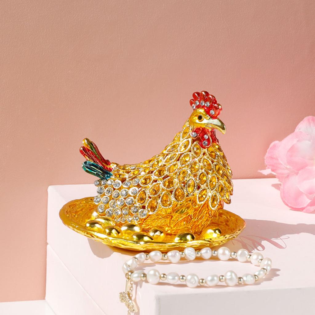 Alloy Fortune Chicken Jewelry Box Enamel Craft Home Decor Store Display Miniature Model