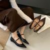 Pointed Mary Jane Shoes Women's Shoes Autumn 2025 New Shallow Mouth Versatile Thick Heel with Skirt One-word Belt Single Shoes