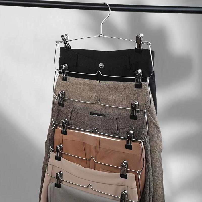 6-Tier Skirt Hangers with Clips Pant Space Saving Multiple In One Clothes with Clip Multiple Pants Hanger for Closet