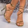 Elegant Ladies Super High Heels Sandals Summer  Gold Ankle Strap Stiletto Heeled Party Shoes Woman Plus Size Gladiator Shoes