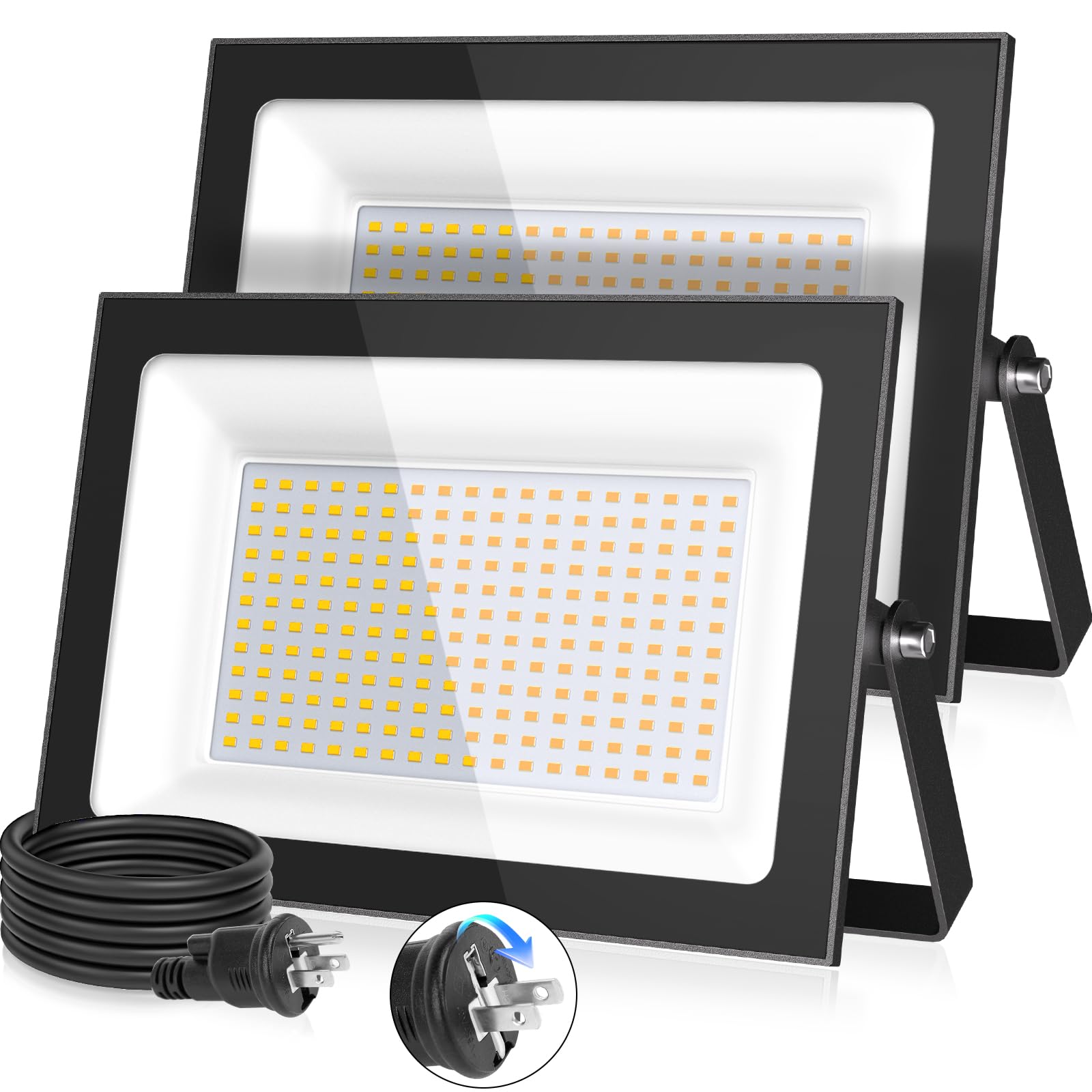 

MEIKEE [100W Ultra-Thin Warm White LED Floodlight, Set of 2] LED Floodlights for Signs, Outdoor Lighting, 2700K Ultra-Bright 10,000lm, Energy-Saving,