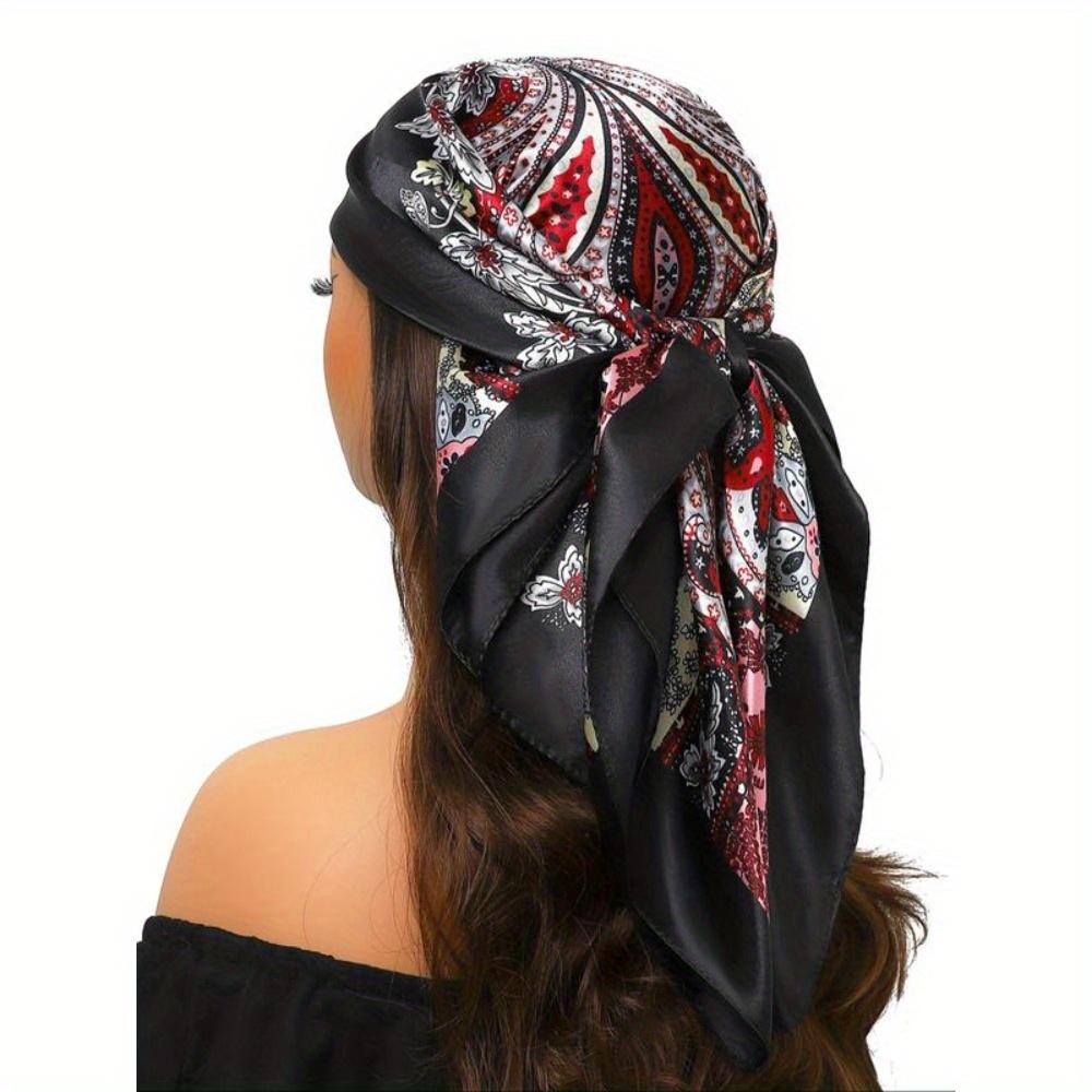 Female Bohemian Style Paisley Printed Square Scarf, Vintage Fashion Headscarf, Fashion Hair Accessories For Women And Girls