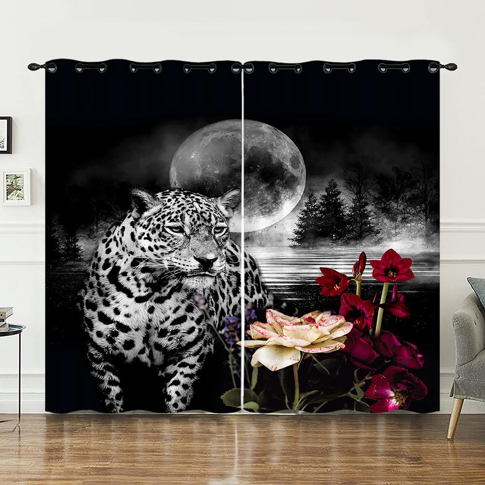 Шторы Темный Ветер Животное Панда Леопард Лошадь Шторы Спальня Гостиная Затемняющая штора На люверсах 2pcs*97cm*114cm*2