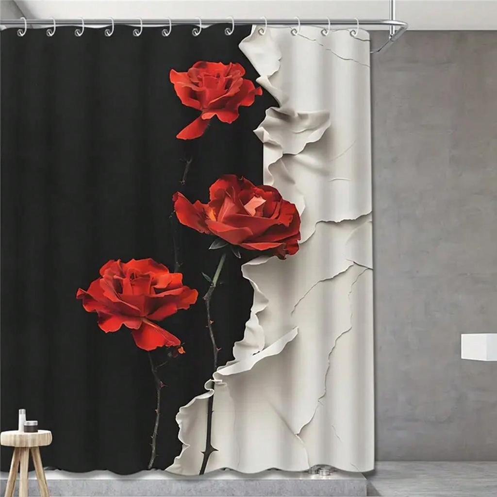 Red Roses Wall Art Shower Curtain - Anti-Mold, Waterproof Bathroom Decor, Unique Gift, Stylish Design, Elegant