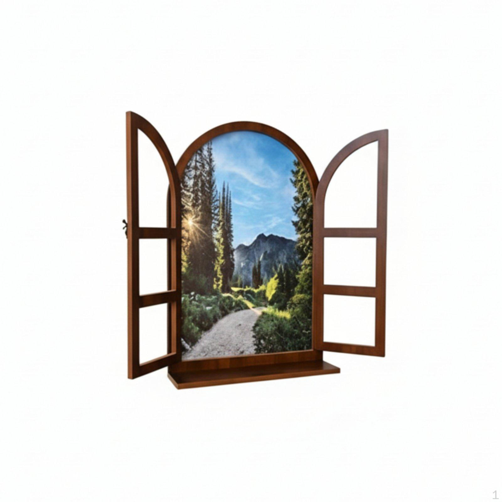 Arched Window Frame Wall Decor Vintage Design Distressed Finish for Homestay,