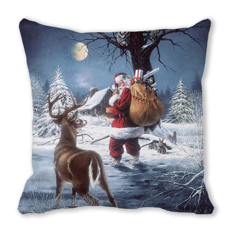 New Year Merry Christmas Santa Claus Print Pattern Cushion Cover for Home Decoration Square Pillow Cover 45x45cm