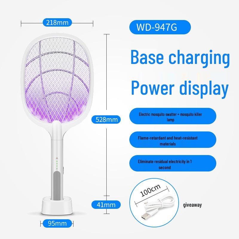 USB Rechargeable Electric Mosquito & Fly Swatter with Built-in Lithium Battery - Two-in-One Mosquito Killer for Home Use
