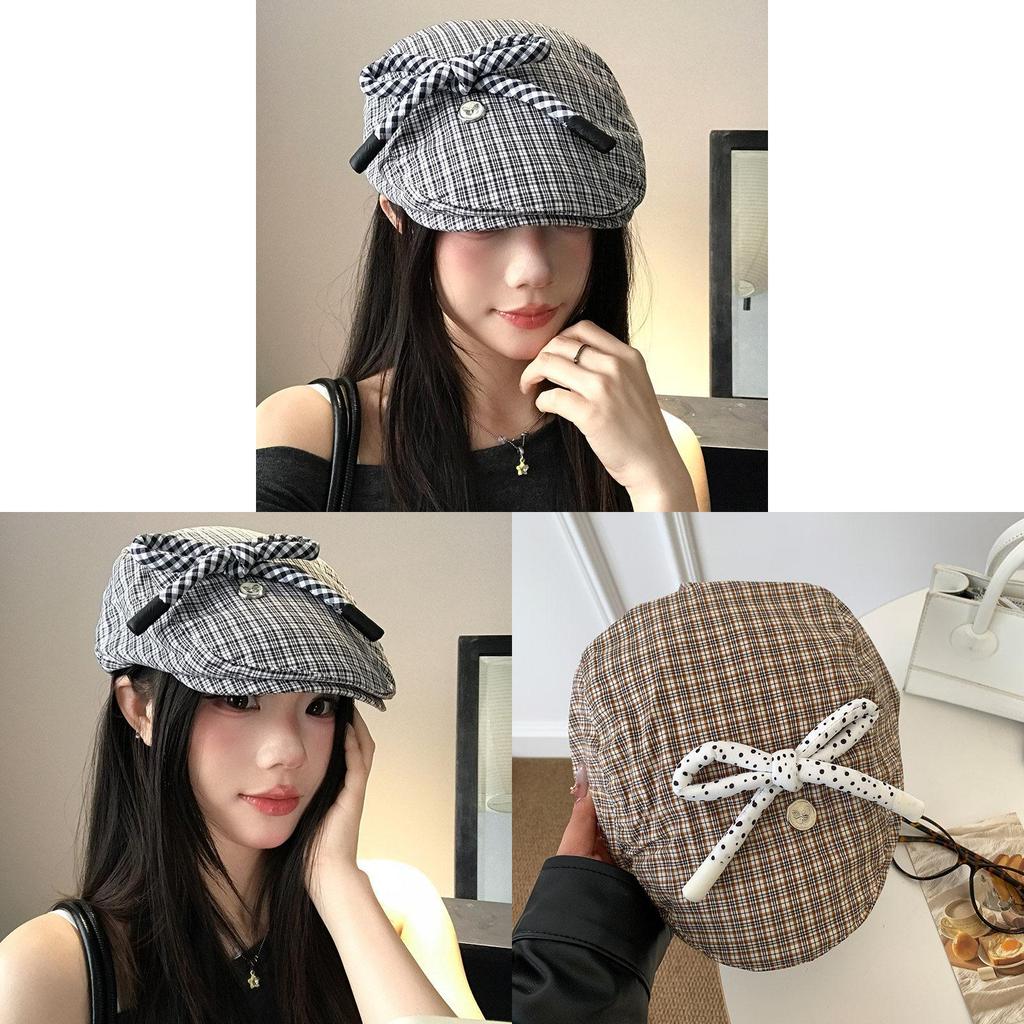 Retro Plaid Bowler Hat For Women With Breathable Windproof Sunshade For Spring Summer Casual Styling