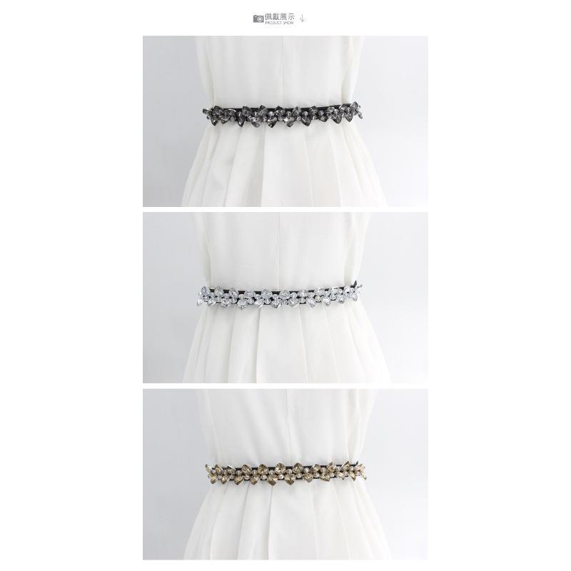 Meimeier Snap-button elastic waistband, women's decorative rhinestone-encrusted crystal embellished dress belt, versatile stretch skinny belt