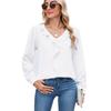 Women's V-Neck Long Sleeve Solid Color Blouse Loose Fit Casual Basic Polyester Top