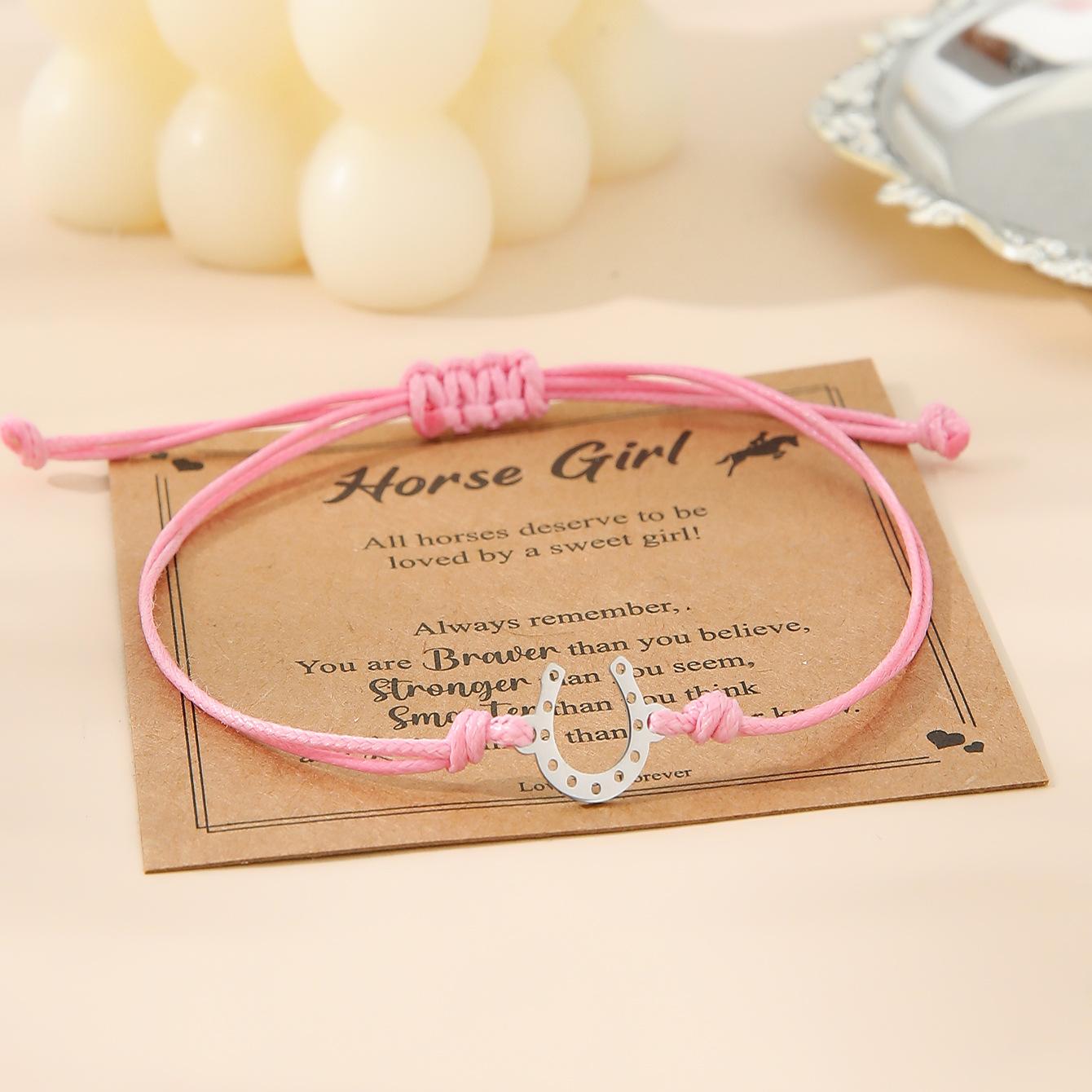 

Handmade Horseshoe Knot Woven Wax Cord Card Paper Bracelet Women Vintage Rope Accessory