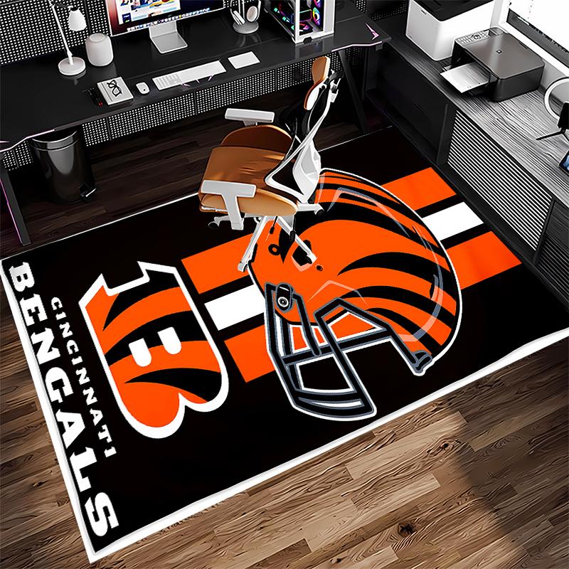 1pc Cincinnati Bengals LOGO Print Area Rug - Soft,Washable Non-Slip Indoor Mat for Office Chairs,Living Room,Home Office Decorative Rug
