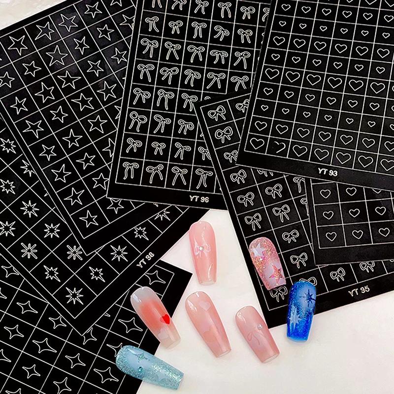Nails Heart Bow Stars Pattern Hollow Nail Sticker Templates For French Manicure Tips Nail Design