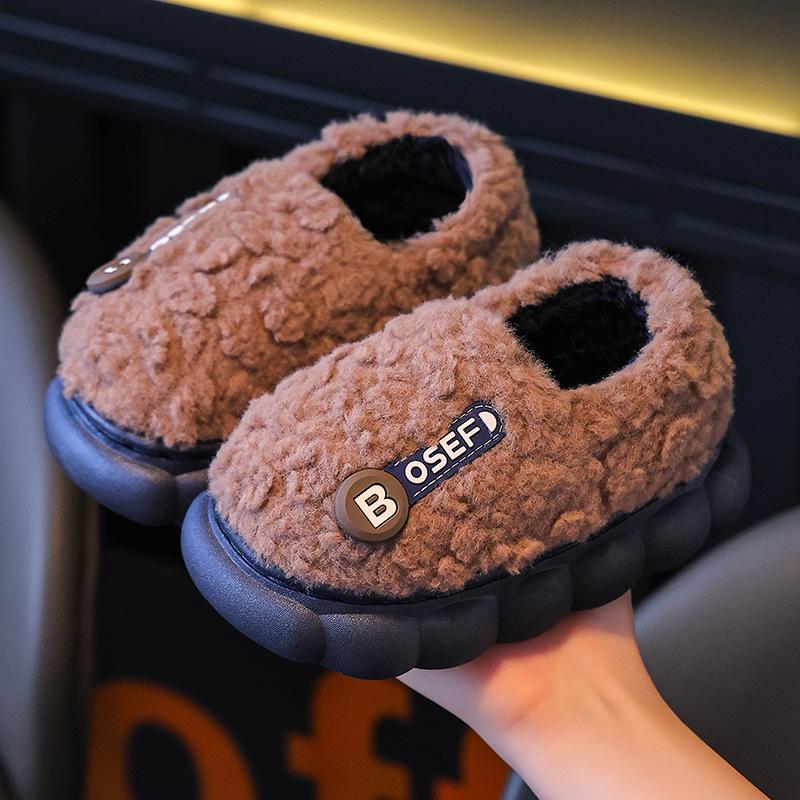 Children's Furry Cotton Slippers for Boys & Girls - Cozy Indoor Shoes for Baby & Parent, Ideal for Autumn & Winter.