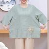 Women's Plus Size Chinese Embroidery Top – 3/4 Sleeve Round Neck Textured Blouse (Sizes 3XL-8XL) for Middle-Aged Ladies