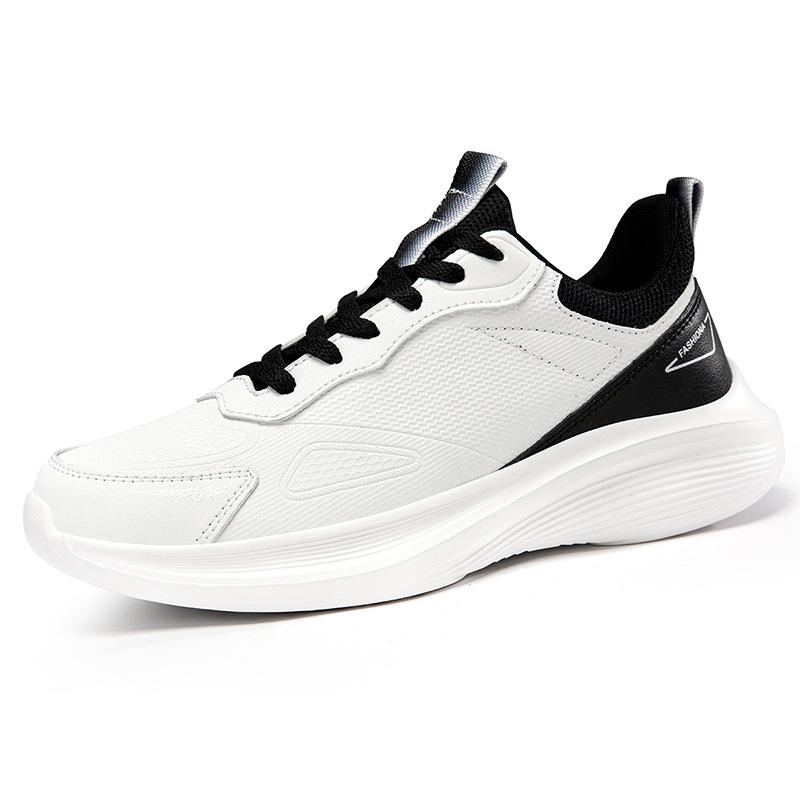Men's Black Leather Lightweight Casual Sports Shoes - Soft Sole & Comfortable for Running