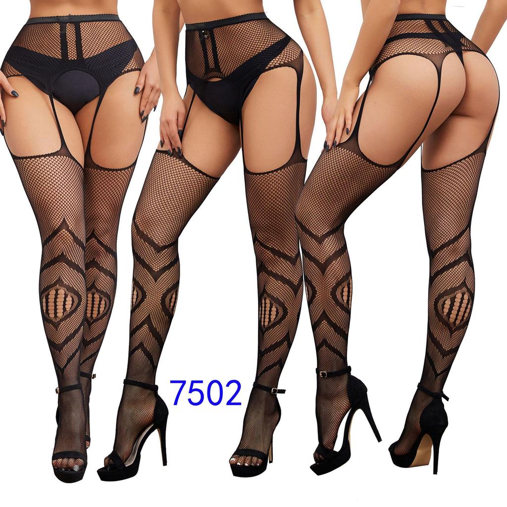 Women's Sexy Crotchless Fishnet Suspender Stockings with Eye Jacquard Design - Style 7501