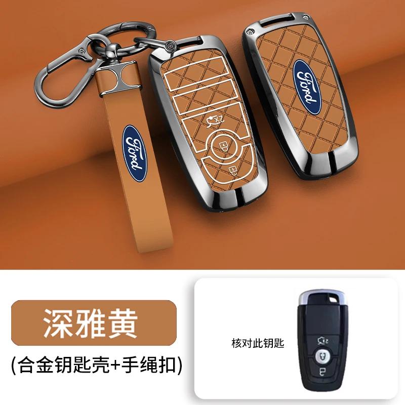 Autoaufkleber Ford Zinklegierung Leder Auto Fernbedienung Schlüsselhülle Abdeckung Fob Schale Für Ford Fusion Mondeo Mustang Edge Expedition EXplorer