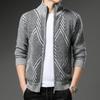 New Autumn and Winter Men's Stand-up Collar Sweater Cardigan Versatile Velvet Thickened Geometric Jacket