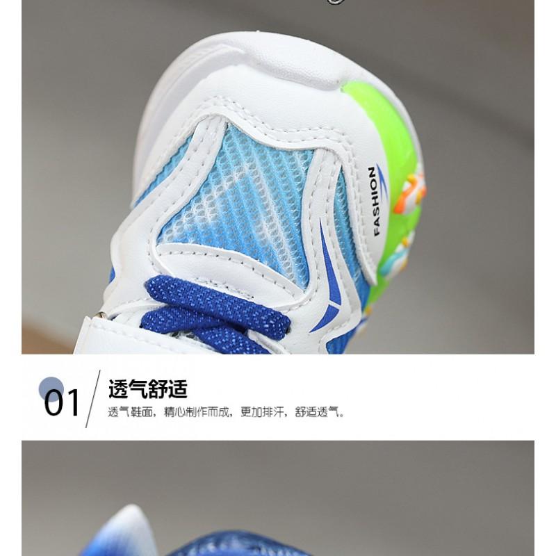 Kids Light-Up Cartoon Sneakers Boys Girls Breathable Mesh Upper Non-Slip PVC Sole Fall Outdoor Walking Shoes